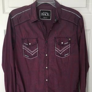 Men’s Buckle Black Button Up Dress Shirt Large